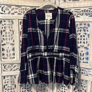 Thread & Supply Ruffle Plaid Long Sleeve Shirt, Women’s Medium - Like New
